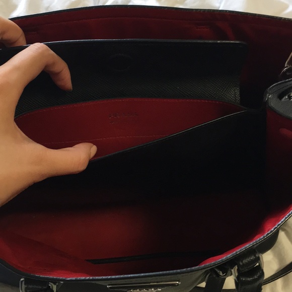 Prada Saffiano Cuir Medium Tote Bag, Black/Red - Picture 3 of 11